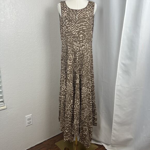 Sundance Dresses & Skirts - Sundance Dress Womens 12 Brown Animal Print Midi Handkerchief Hem Boho‎ Safari